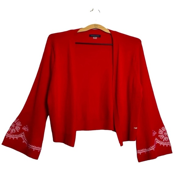 Tommy Hilfiger Embroidered Crop Cardigan Bell Sleeve Red Large - Picture 1 of 8